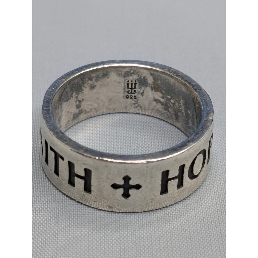 JAMES AVERY RETIRED STERLING SILVER FAITH HOPE LOVE WIDEBAND RING SIZE 6.5 - Picture 4 of 5